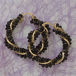 45mm Good Luck Black Crystal Hoop Earrings - X2315