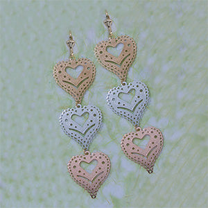 70mm Tri-color Hearts Dangle Earrings - X2350