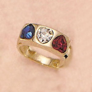 Austrian Crystal Red, White & Blue Hearts Ring - XR084