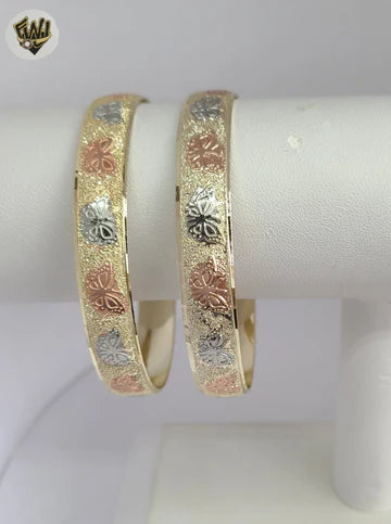Tri-Color 10mm Plated Slip-on Butterfly Bangle - XB457