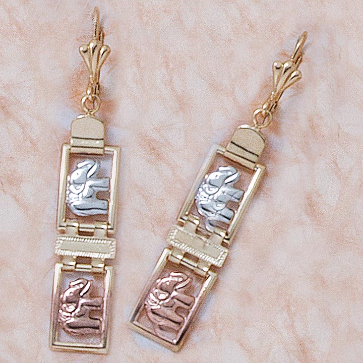 Tri-Color Elephant Link French-back Earrings - X2310