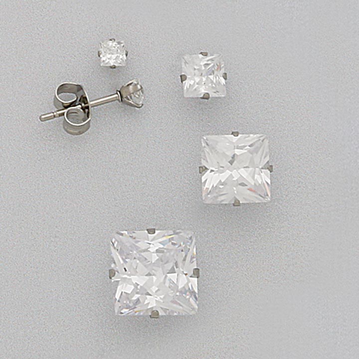 CZ SS Square Post Earring Set (4 pairs) - X6291