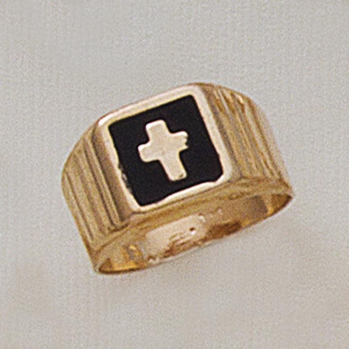 Black Enamel Cross Men's Ring - XR597