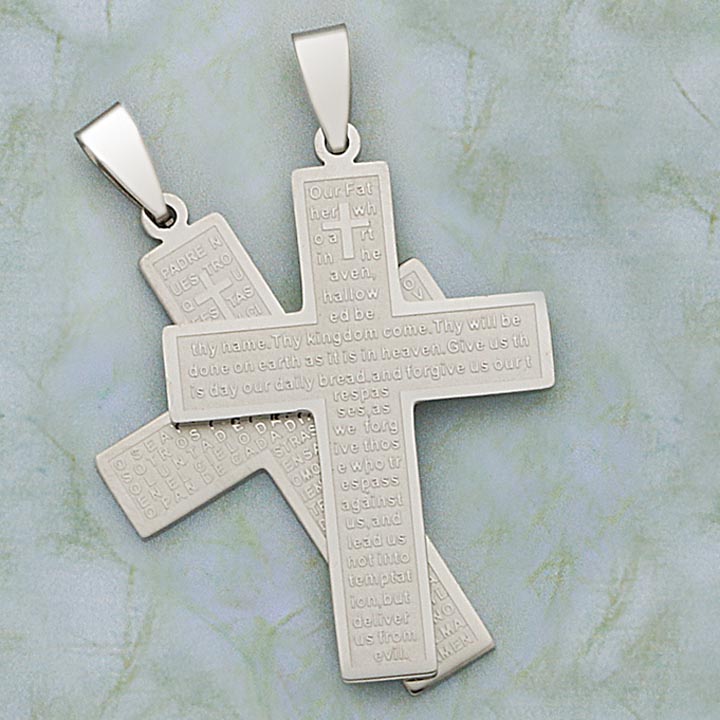 41mm SS Lord's Prayer Cross Pendant (English or Spanish) - X5849
