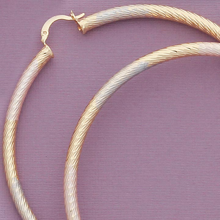 77mm Tri-Color Extra-Large Etched Hoop Earrings - X2437