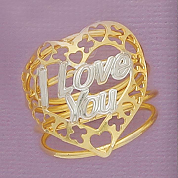 "I Love You" Two-Tone Filigree Heart Ring - XR576