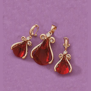 Large Rubylike Earring & Pendant Set - X2140