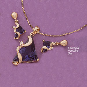 Deep Purple Large Triangle Stone Earring And Pendant Set - X2142