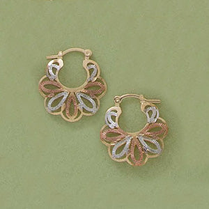 Tri-color Filigree Hoop Earrings - X2193
