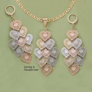 Tri-color Dangling Earring & Pendant Set - X2200