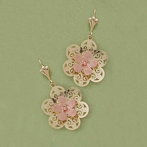 Two-Tone French-back Flower Earrings - X2204