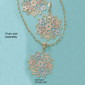 Tri-color "Snowflake" Earrings & Pendant Set - X2269