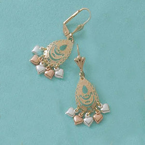 Tri-color Dangling Fan Heart Earrings - X2271