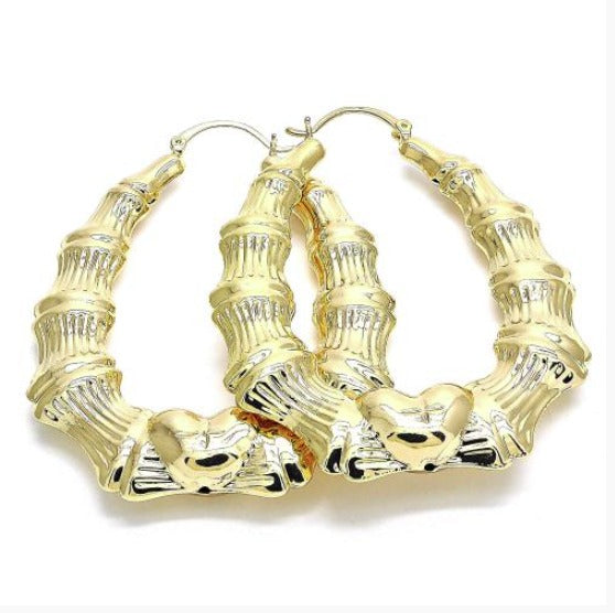 Large Puffed Bamboo Heart Earrings - X2500