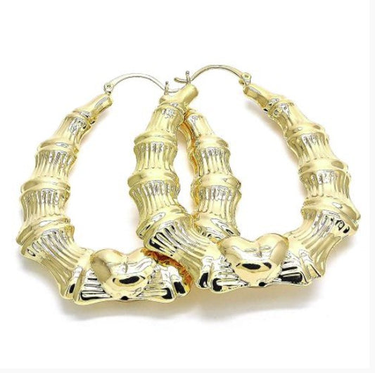Large Puffed Bamboo Heart Earrings - X2500