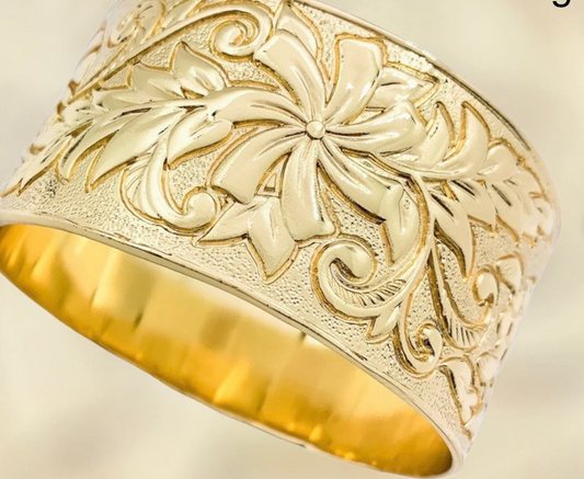 32mm Thick & Heavy Floral Bangle - XB437