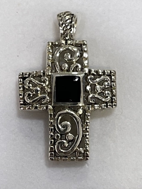 SS Onyx Ornate Cross Pendant - X5560