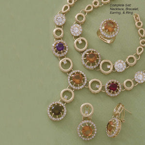 Dynamic CZ & Crystal Bracelet, Earrings, Necklace & Ring Set - X6218