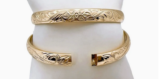 10mm Open & Close Heavy Floral Bangle - XB444