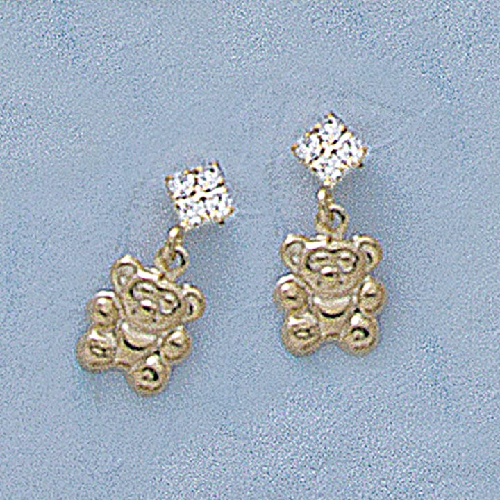 Dangling CZ Teddy Bear Post Earrings - X2243