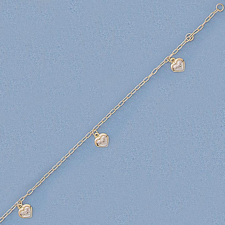 6” Two-Tone Dangling Hearts Bracelet - X4363