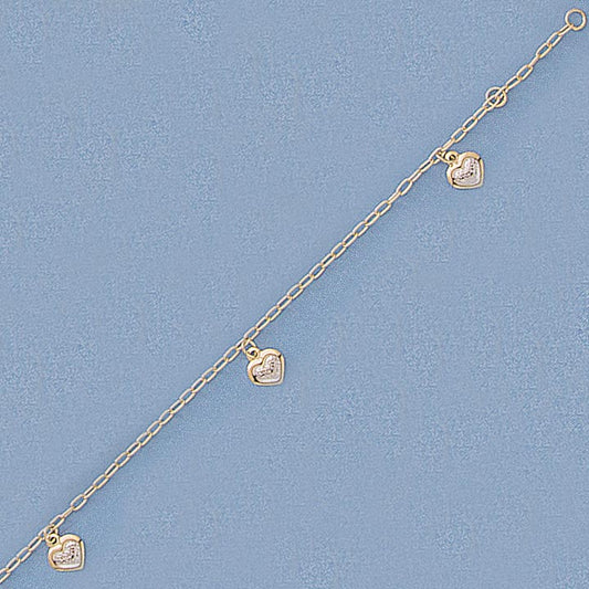 6” Two-Tone Dangling Hearts Bracelet - X4363