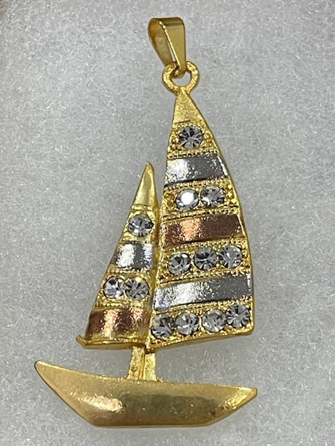 50mm Tri-color Austrian Crystal Sailboat Charm - X5677