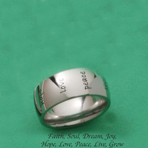 10mm SS "Faith, Soul, Dream, Joy, Hope, Love, Peace, Live & Grow" Ring - XR447
