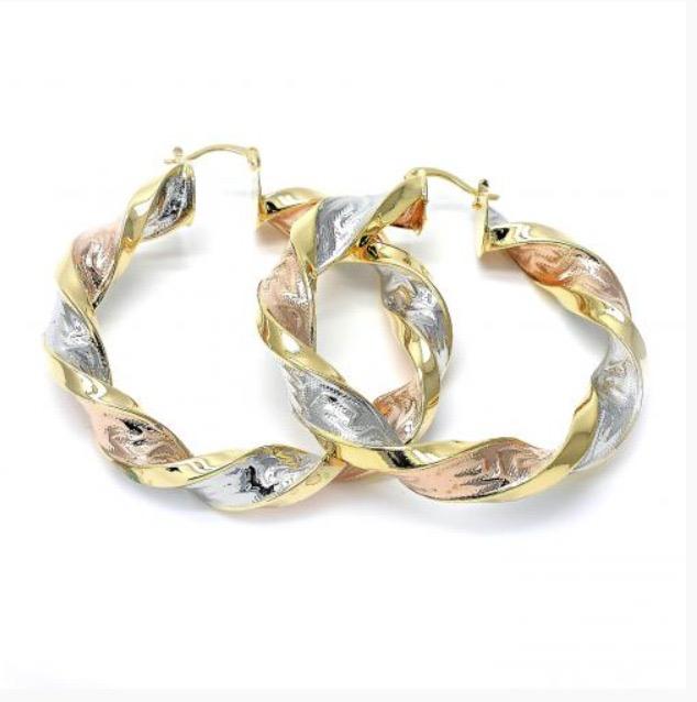 60mm Tri-Color Thick Twist  Earrings - X2430