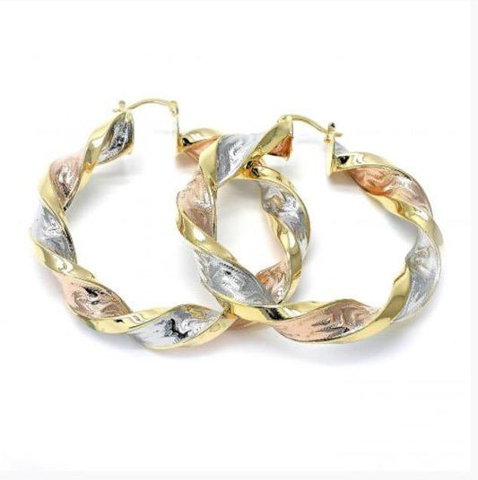 60mm Tri-Color Thick Twist  Earrings - X2430