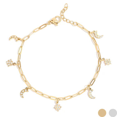 7.5" Moon & Stars Paperclip Bracelet - X4410