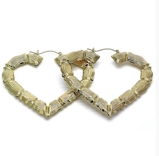 85mm Extra-Large Heart Bamboo Earrings - X2505