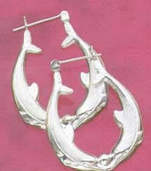 SS Puffed Kissing Dolphins Earrings - X2504