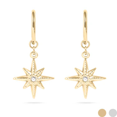 38mm Huggies with CZ Compass Star Earrings - X2535