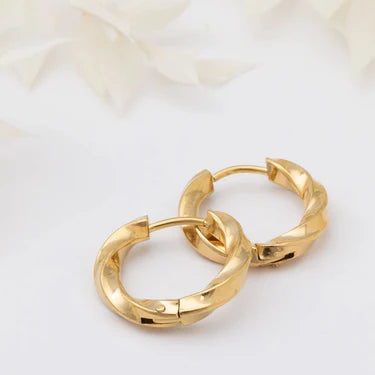 18mm Textured Twisted Huggie Hoop Earrings - X2547