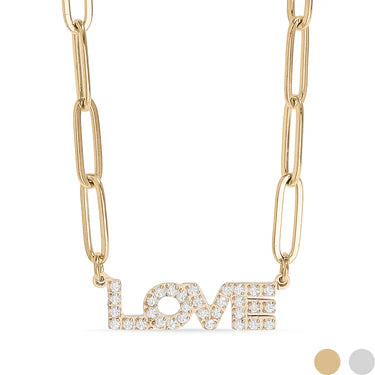 CZ "Love" Paperclip Chain 16"/18" Necklace - X3310