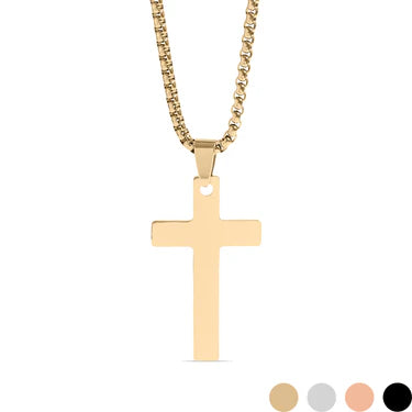 24" Popcorn Rounded 3mm Box Necklace with 40mm (1.75") Plain Cross - X6267