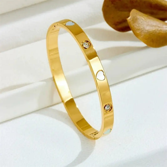 6mm CZ/Opal Heart Open & Close Bangle - XB450