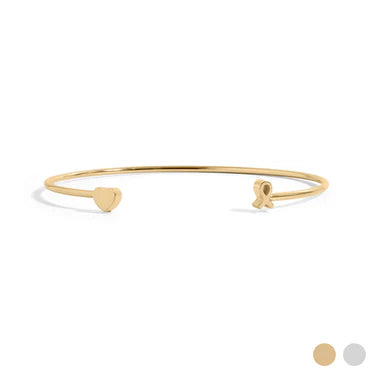 Cancer Ribbon & Heart Cuff Bangle - XB468