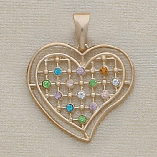 Multi-Color Stones 35mm Heart Pendant - X5823