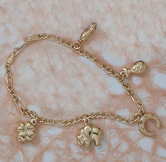 5 Lucky Charm 7.5" Figaro Bracelet - X4348