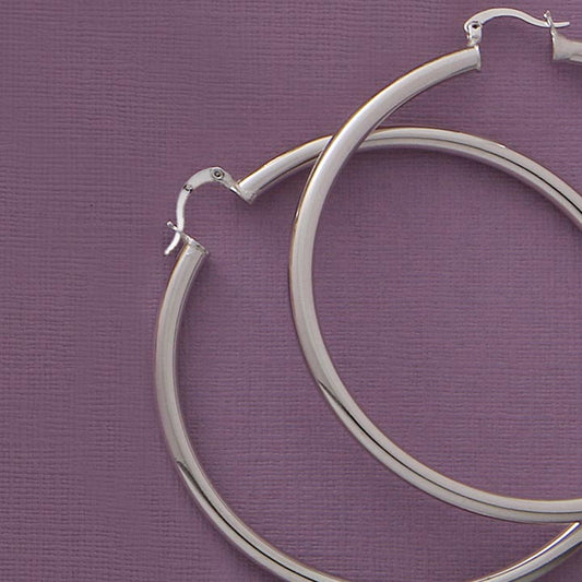 Silver Polished 60mm Thick Hoop Earrings - X2459