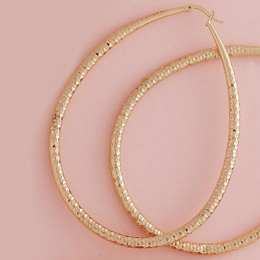 Large 50mm Oblong Etched Hoop Earrings - X2460