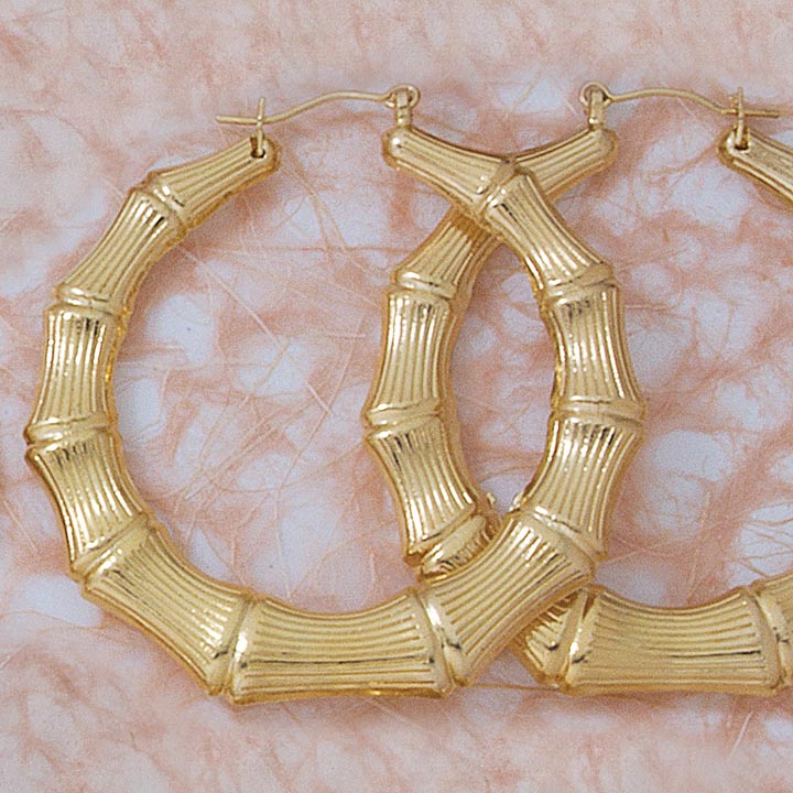 Puffed Bamboo Large Hoop Earrings - X1882