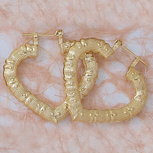 Puffed Bamboo 38mm Heart Earrings - X1894