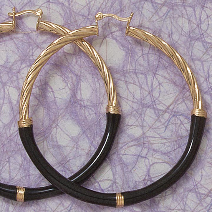 Black Twist 70mm Hoop Earrings - X2054