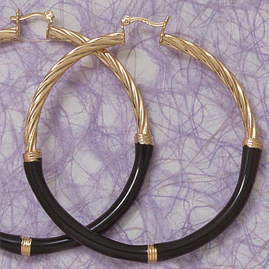 Black Twist 70mm Hoop Earrings - X2054