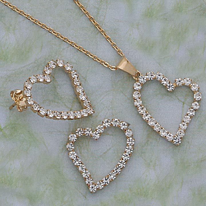 Heart CZ Earring, Pendant & 18" Necklace Set - X6288