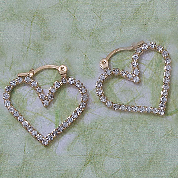 Heart Shaped 28mm Earrings with Stones - X2319