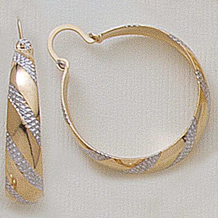 Two Tone 22mm Etched Hoop Earrings - X1826